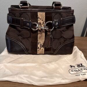 Coach E06Q-10262 Women’s Hampton Brown with Python Skin Trim Handbag